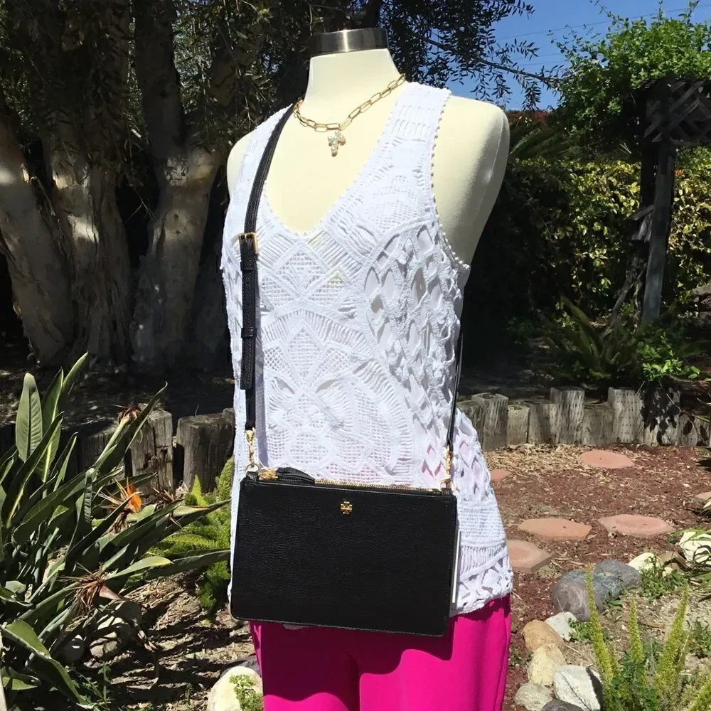TORY BURCH DOUBLE ZIP SLIM CROSSBODY BAG AND GOLD HARDWARE